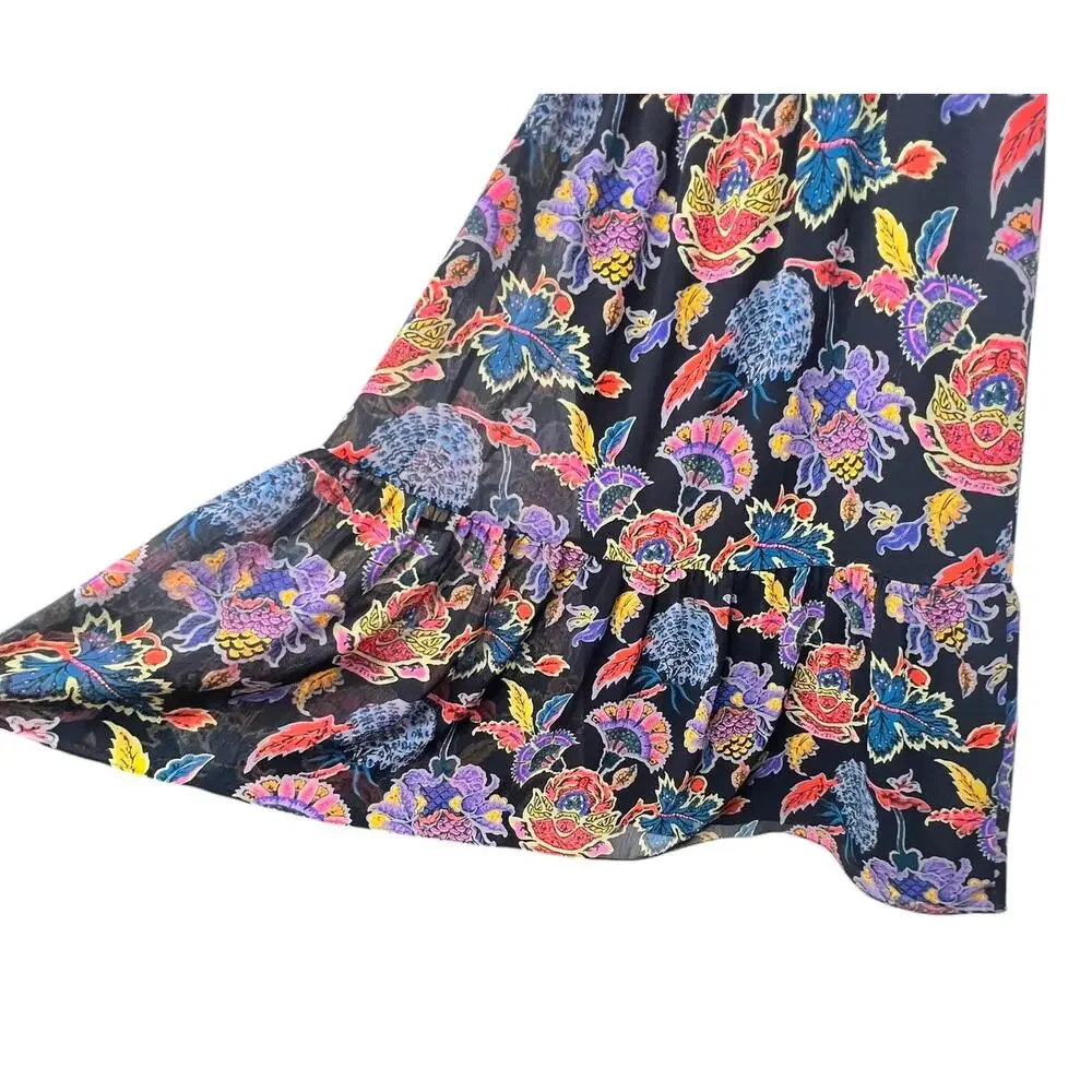 J.CREW Women's Size M Vibrant Multicolor Floral Smocked-Waist Midi Dress